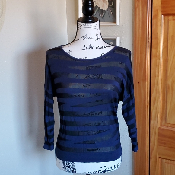 Express Striped Crop Sweater Blue Black Size XS - Picture 1 of 8